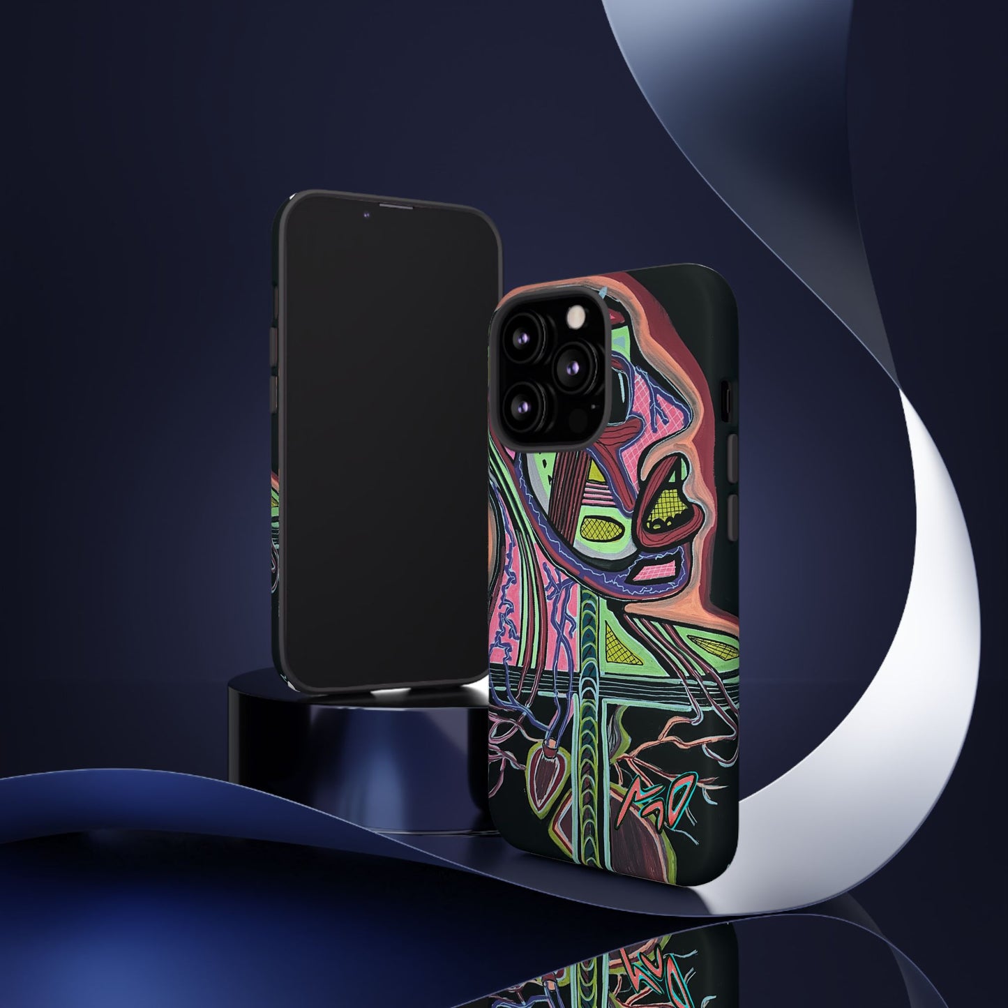 HEART ATTACK Abstract Neon Face Tough Phone Case – Vibrant Art Phone Cover