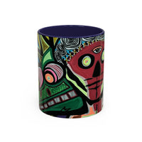 Abstract Day of the Dead Skull Accent Coffee Mug — Colorful Neon Skull Art (11/15oz)