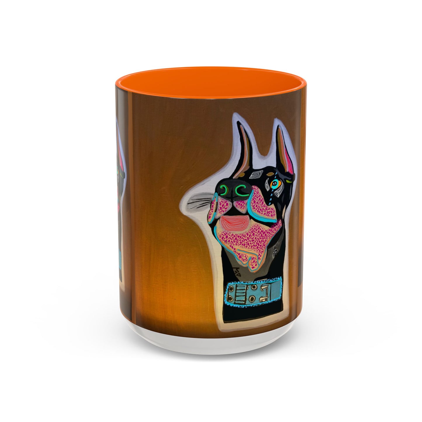 Colorful Doberman Accent Coffee Mug — Vibrant Dog Portrait Ceramic Mug (11/15oz)
