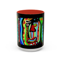 CRAZY.   Neon Face Accent Coffee Mug – Colorful Psychedelic Art Ceramic Mug