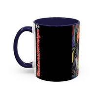 Colorful Neon OVERTHINKING  Skull Coffee Mug — Vibrant Abstract Day of the Dead Accent Mug