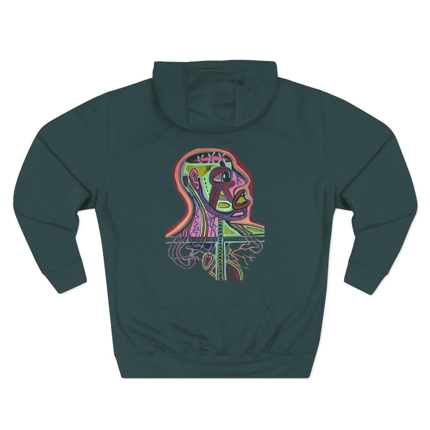 HEART ATTACK  Abstract Psyche Hoodie — Colorful Three-Panel Back Art Fleece Hoodie
