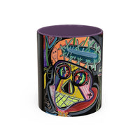 Colorful Neon OVERTHINKING  Skull Coffee Mug — Vibrant Abstract Day of the Dead Accent Mug