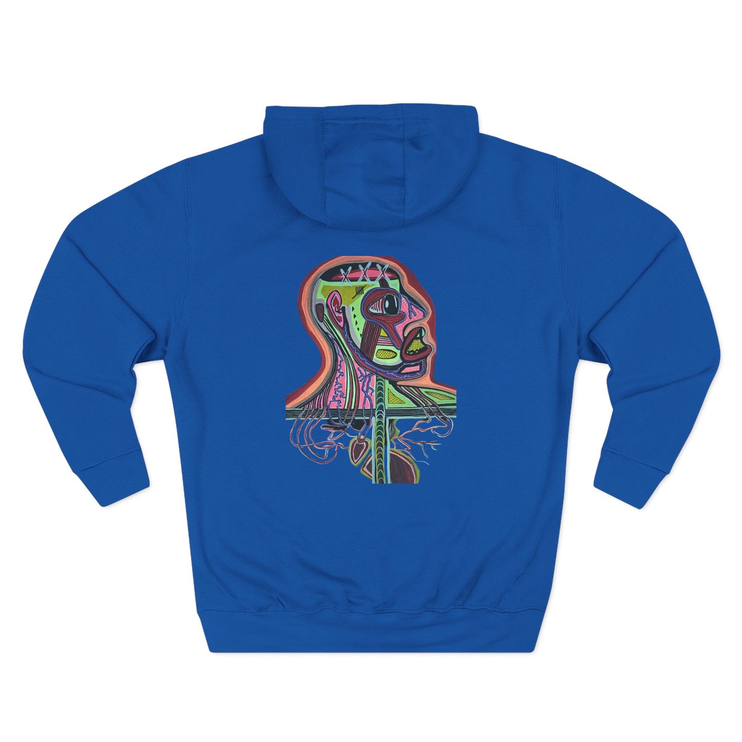 HEART ATTACK  Abstract Psyche Hoodie — Colorful Three-Panel Back Art Fleece Hoodie