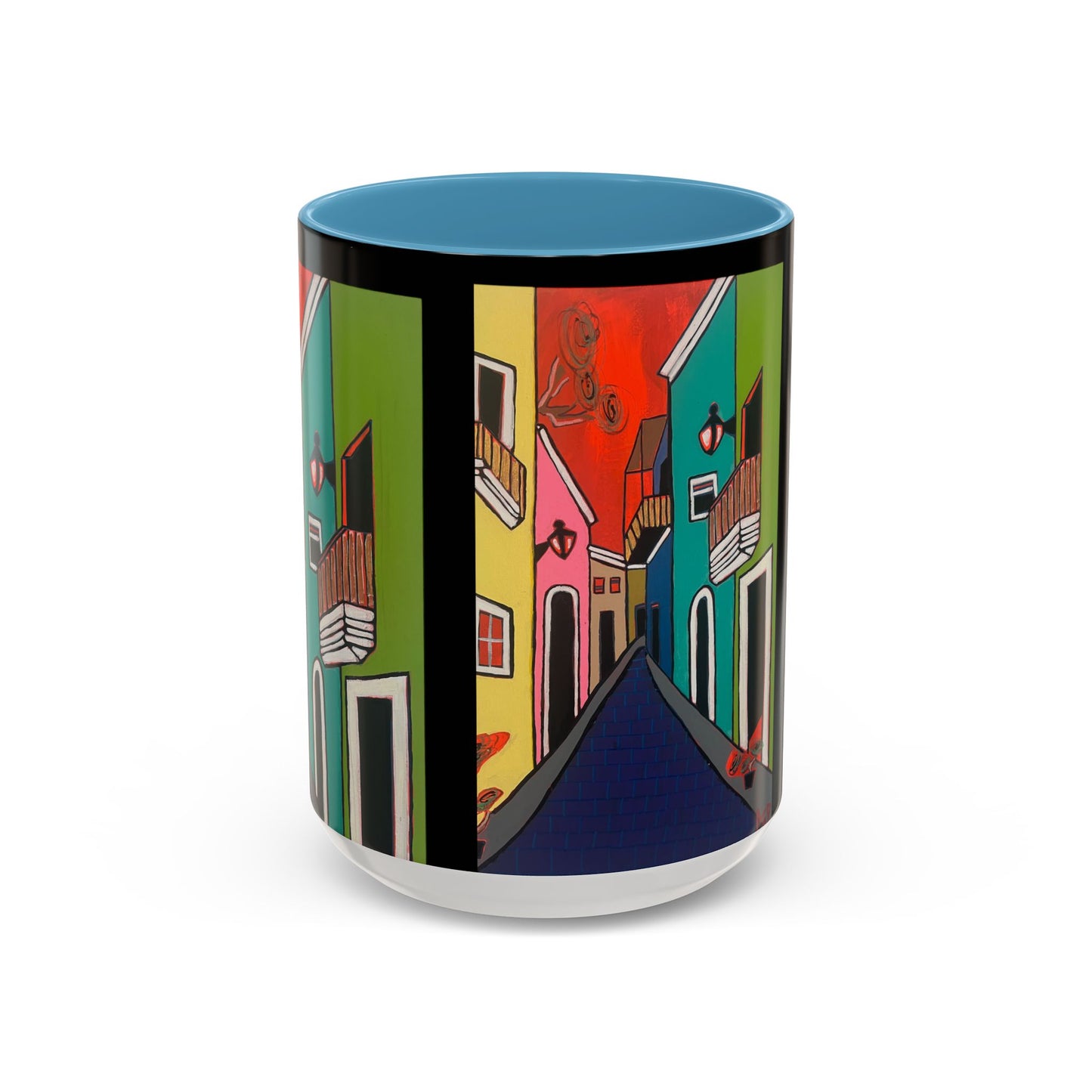 SAN SEBASTIAN.  Colorful Street Scene Accent Coffee Mug — Vibrant Urban Art Ceramic Mug (11/15oz)