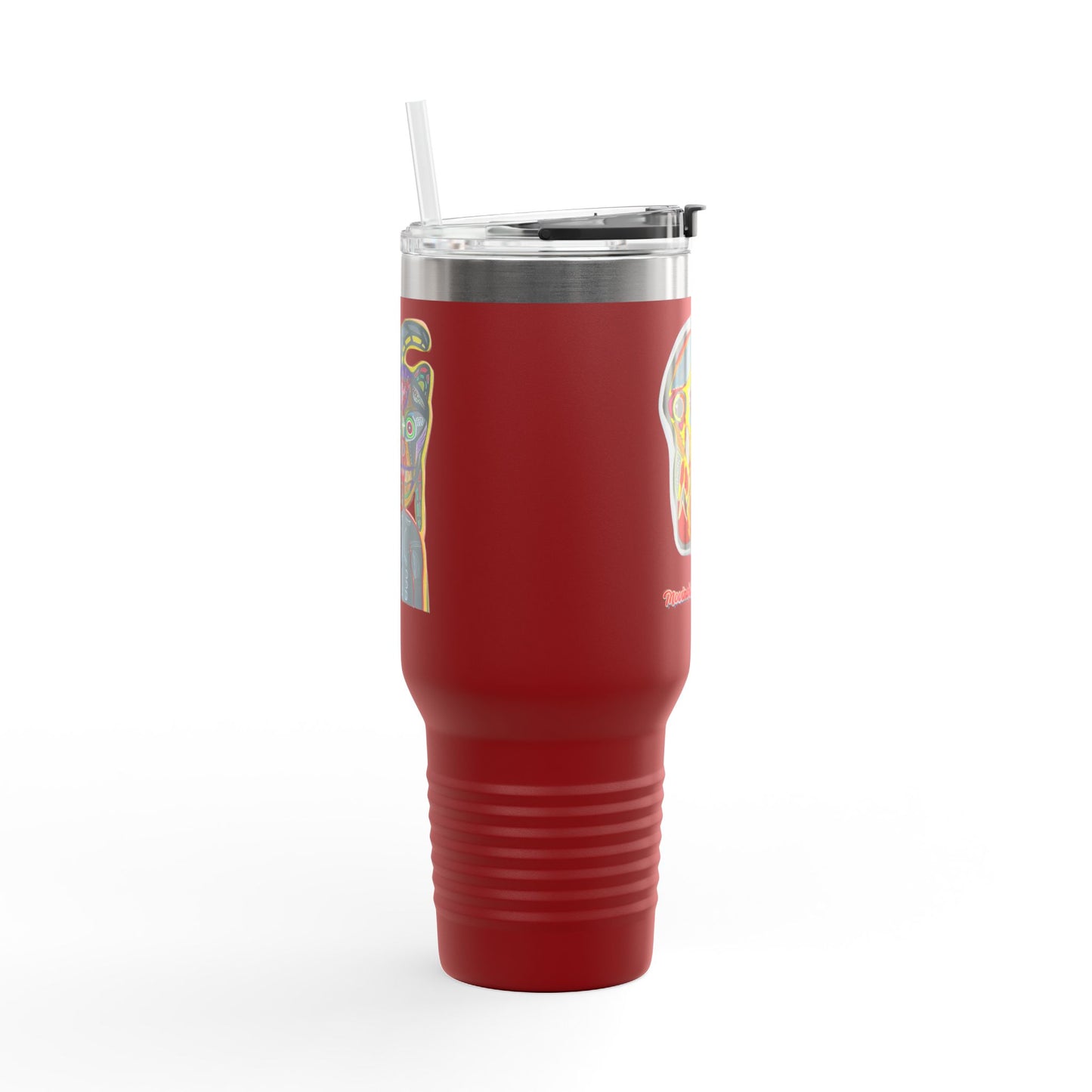 MOVINCHIARTDESIGNS.  40oz Insulated Travel Mug — Colorful Abstract Skull Design, Spill‑Resistant Tumbler