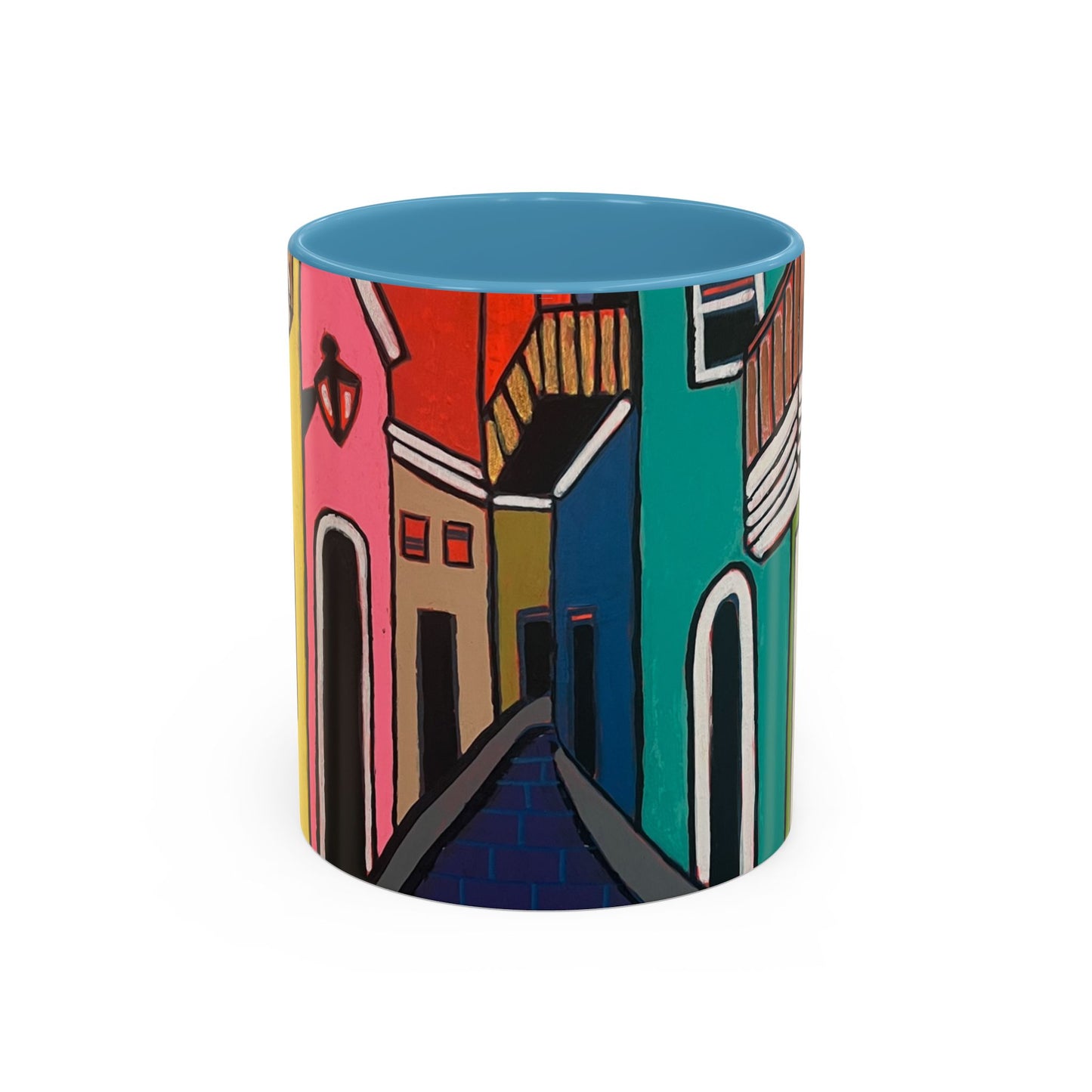 SAN SEBASTIAN2.0 Colorful Canal Houses Accent Coffee Mug — Bright European Street Art Ceramic Mug (11/15oz)