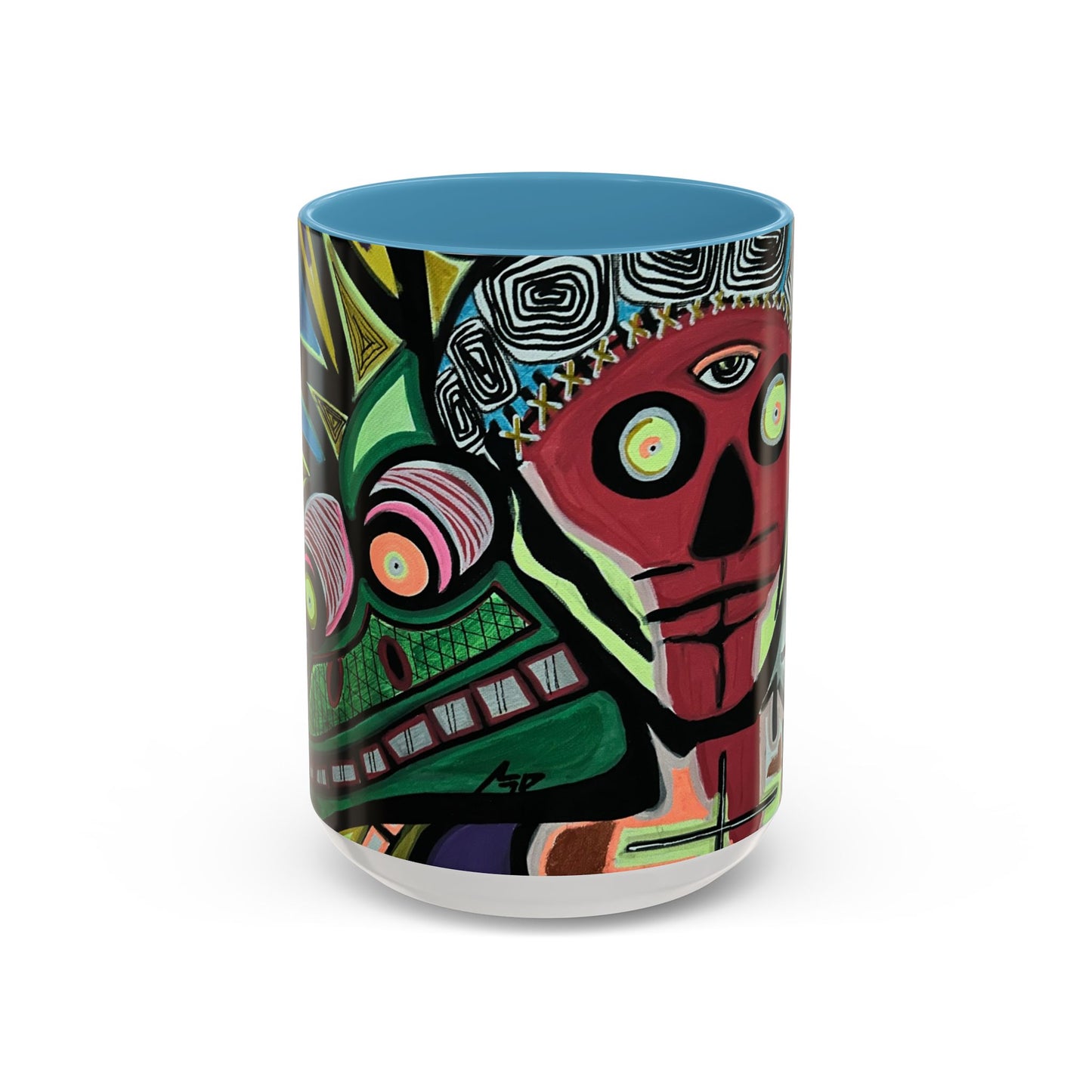 Abstract Day of the Dead Skull Accent Coffee Mug — Colorful Neon Skull Art (11/15oz)