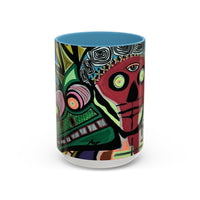 Abstract Day of the Dead Skull Accent Coffee Mug — Colorful Neon Skull Art (11/15oz)