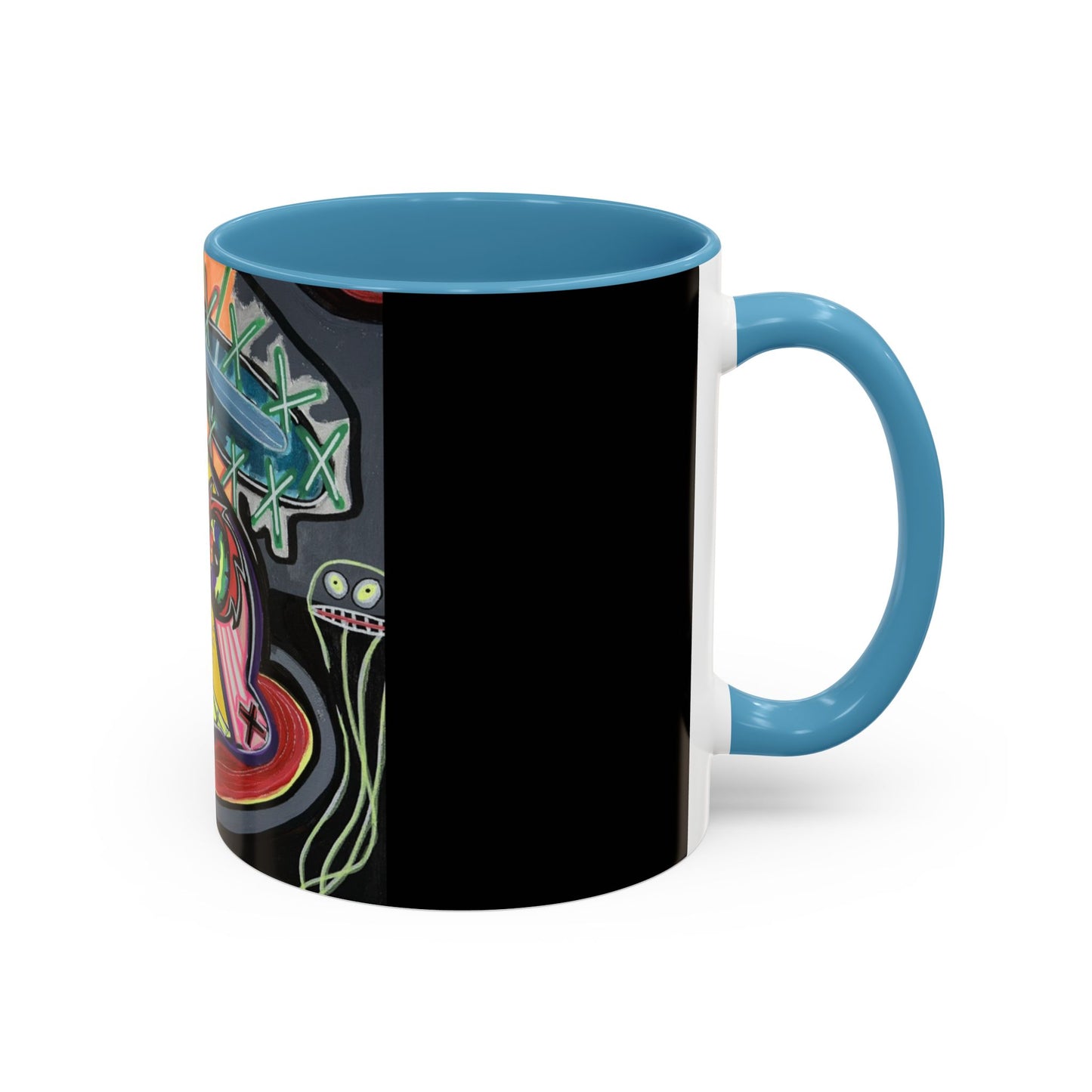Colorful Neon OVERTHINKING  Skull Coffee Mug — Vibrant Abstract Day of the Dead Accent Mug