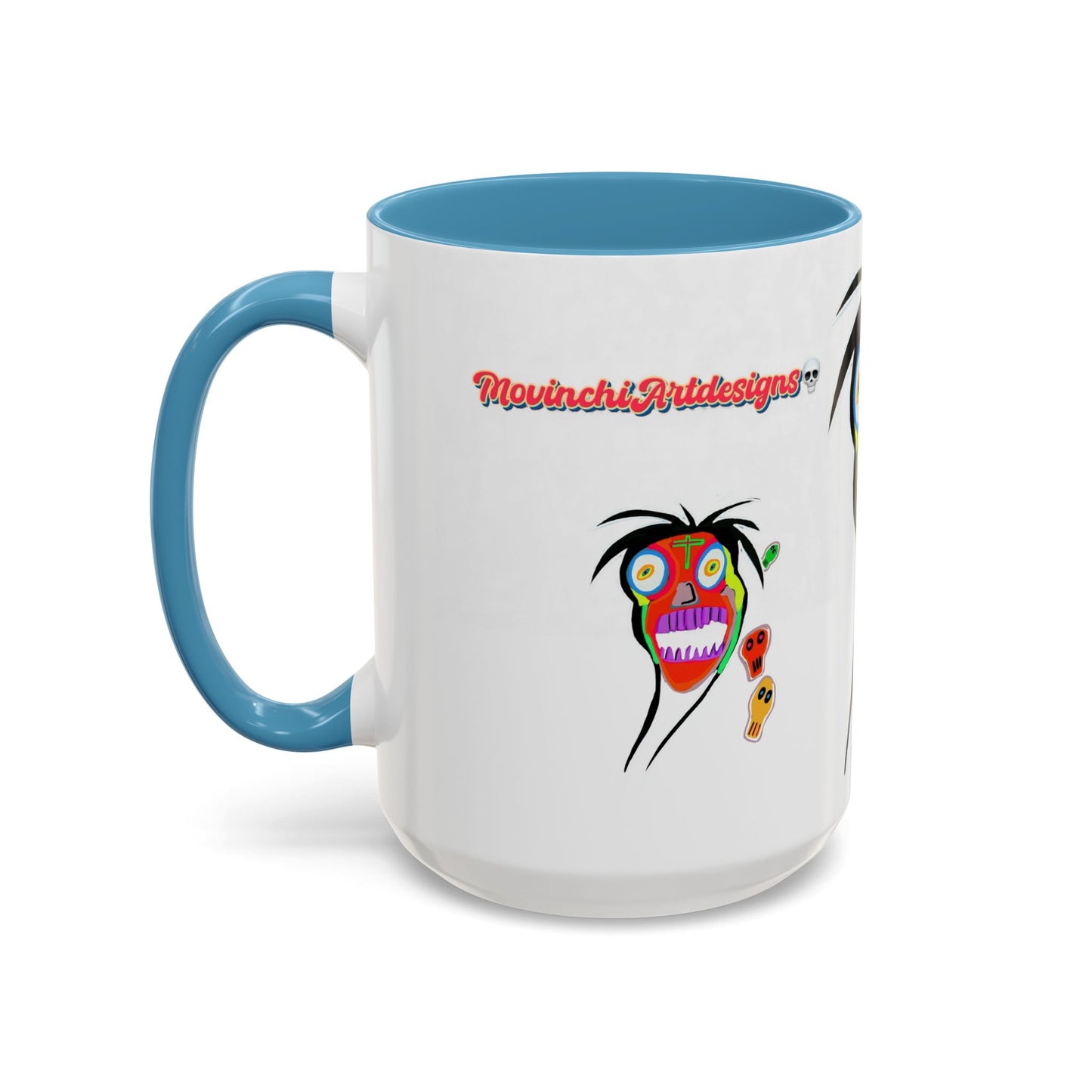 Skullface Accent Coffee Mug — Colorful Day of the Dead Pop Art (11/15oz)
