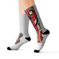 KING GRAY.  Colorful Abstract Mask Sublimation Socks - Funky Tribal Art Crew Socks