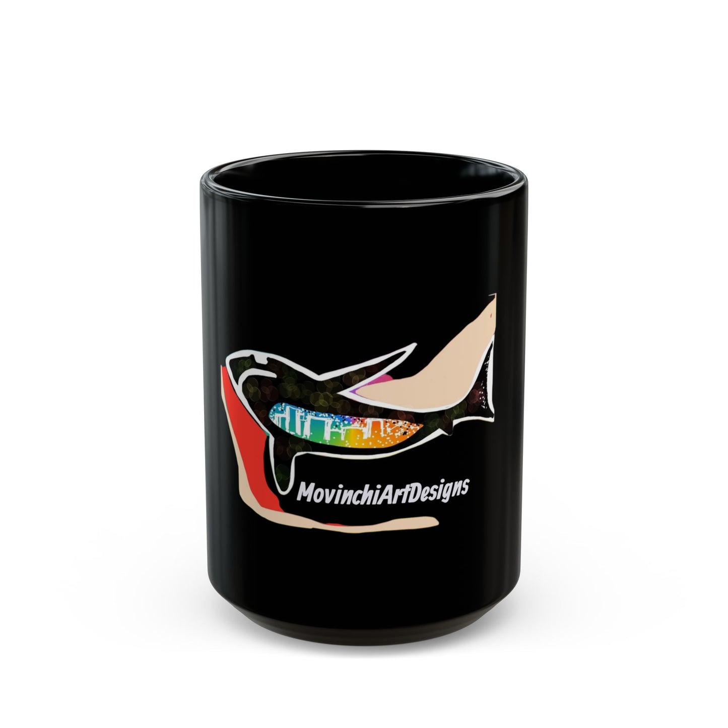 Art Whale Black Ceramic Mug — MovinchiArtDesigns Logo Coffee Cup (11oz & 15oz)