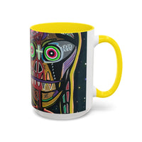 VINCENT  Skull Pop Art Accent Coffee Mug — Colorful Neon Tribal Skull Design (11/15oz)