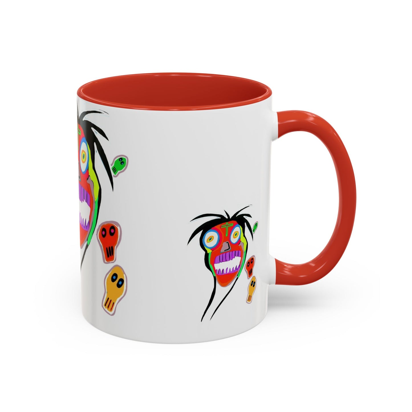 Skullface Accent Coffee Mug — Colorful Day of the Dead Pop Art (11/15oz)