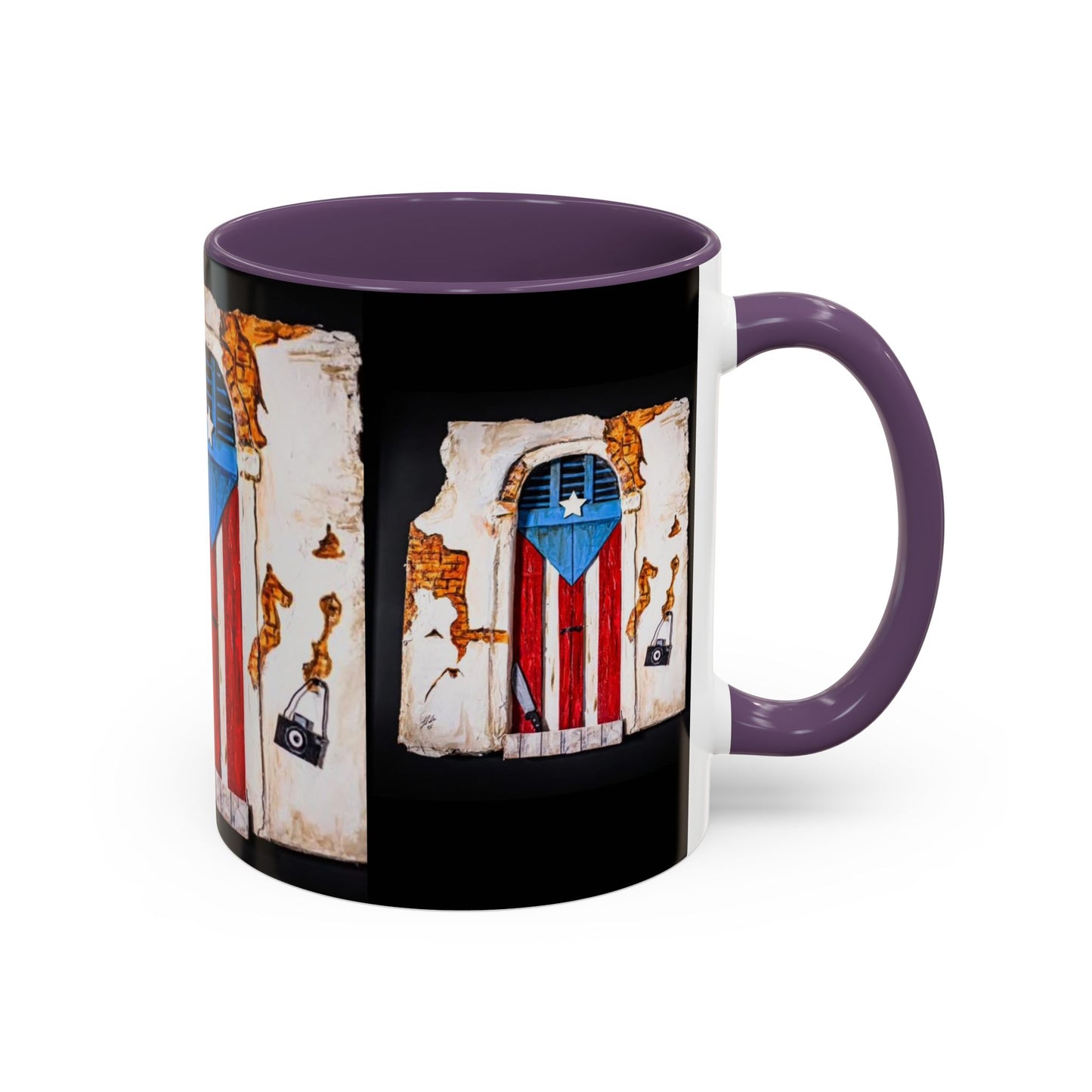 Puerto Rico Flag Door Accent Coffee Mug — Vintage Rustic Boricua Pride (11/15oz)