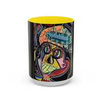 Colorful Neon OVERTHINKING  Skull Coffee Mug — Vibrant Abstract Day of the Dead Accent Mug