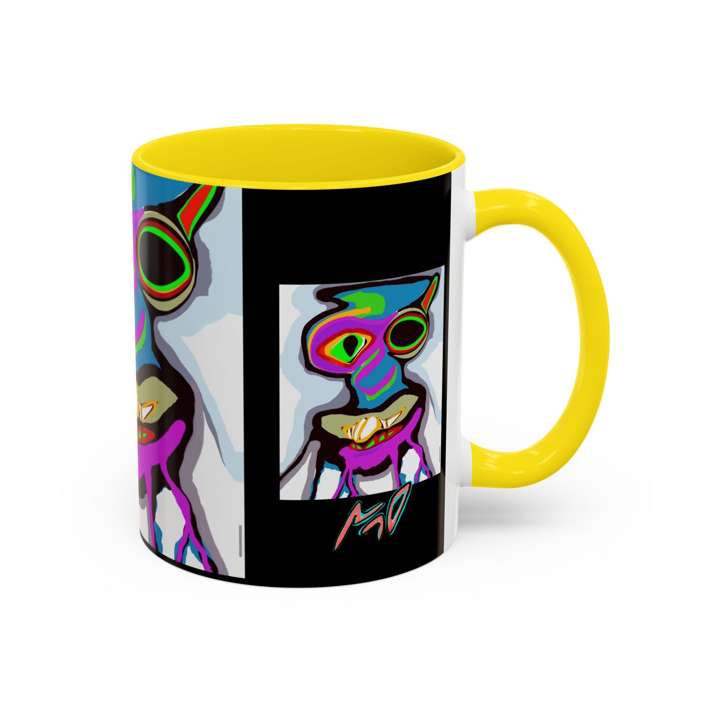 Abstract Alien Art Coffee Mug — Colorful Surreal Creature Accent Mug