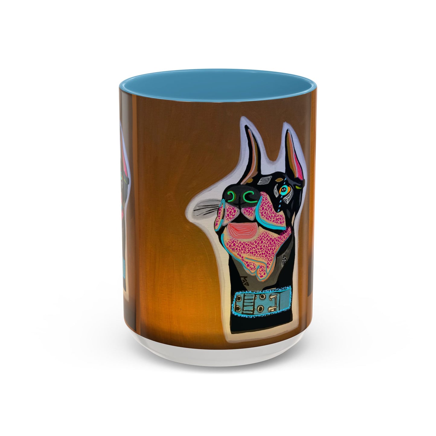 Colorful Doberman Accent Coffee Mug — Vibrant Dog Portrait Ceramic Mug (11/15oz)