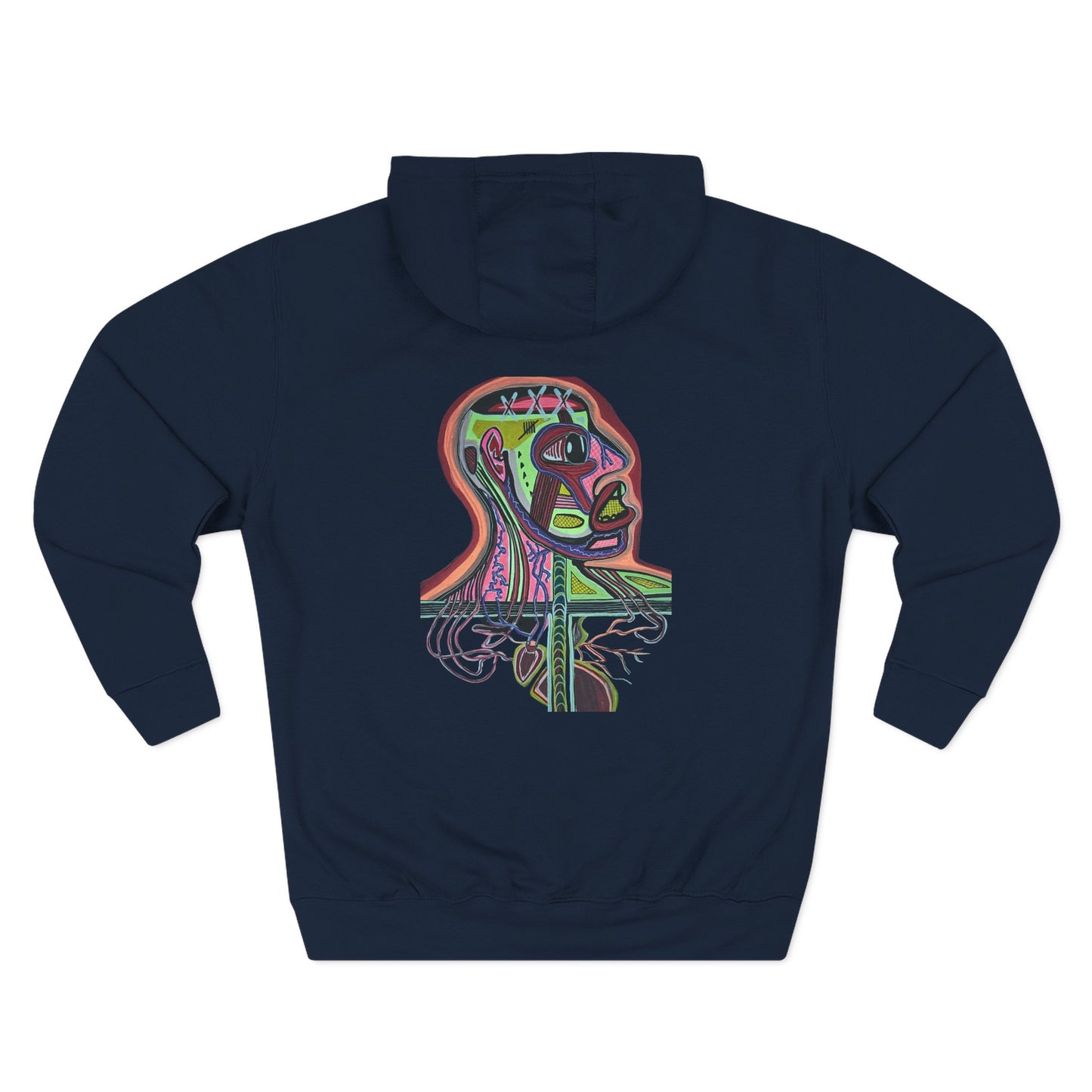 HEART ATTACK  Abstract Psyche Hoodie — Colorful Three-Panel Back Art Fleece Hoodie