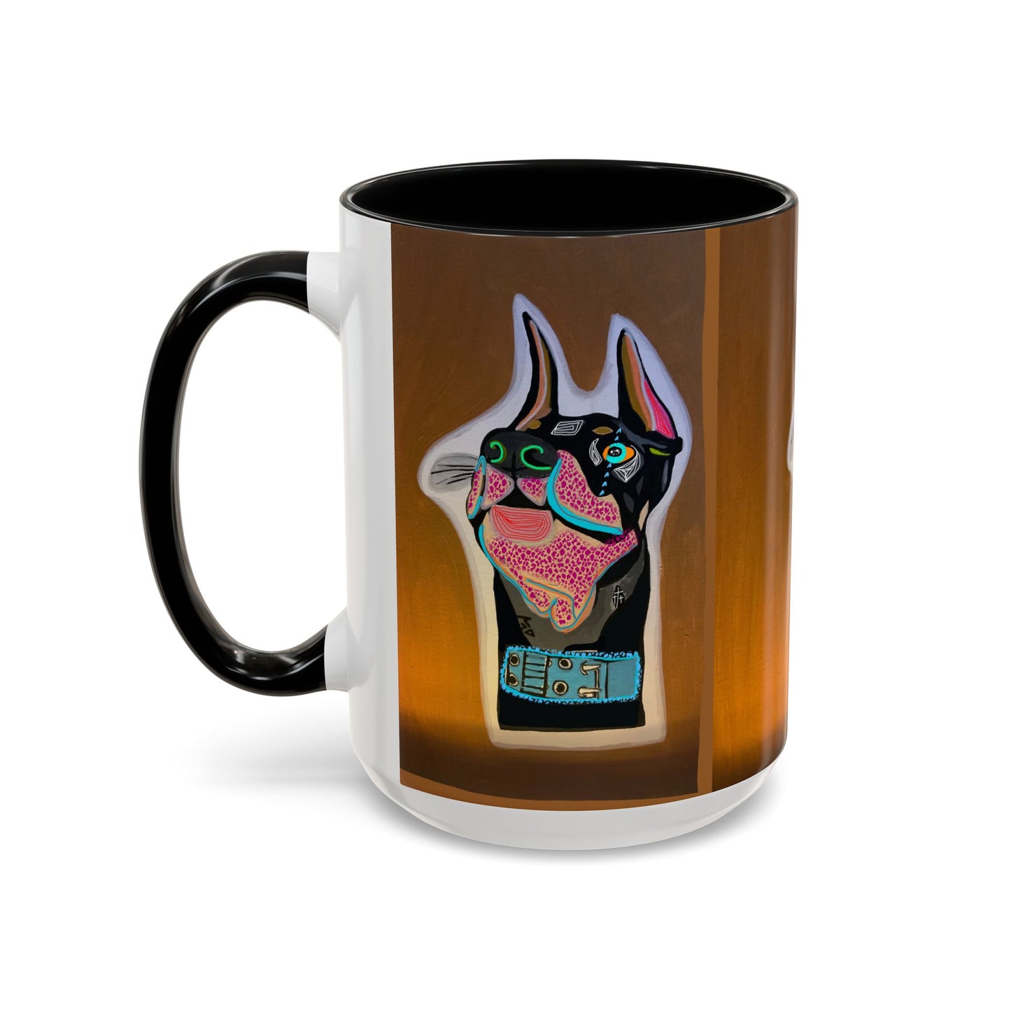 Colorful Doberman Accent Coffee Mug — Vibrant Dog Portrait Ceramic Mug (11/15oz)