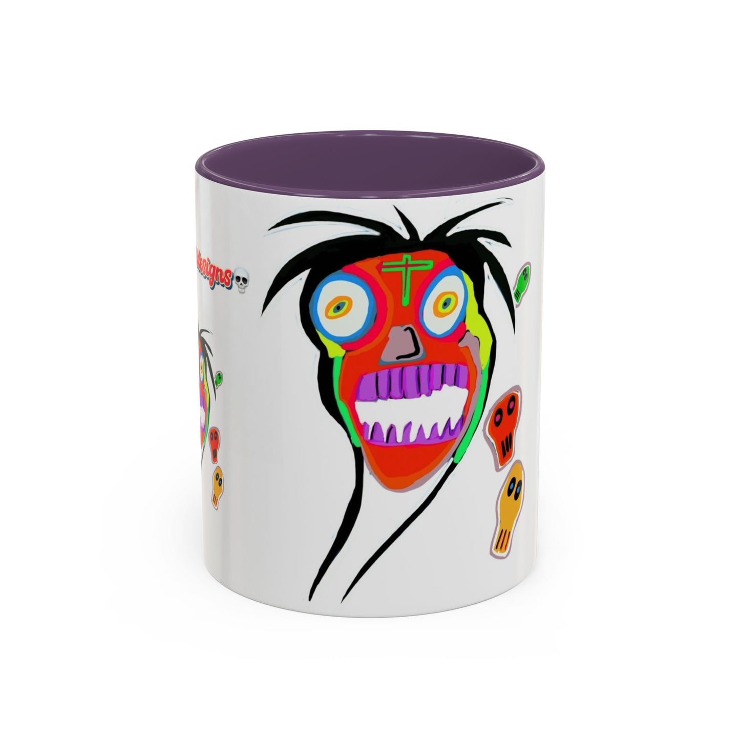 Skullface Accent Coffee Mug — Colorful Day of the Dead Pop Art (11/15oz)