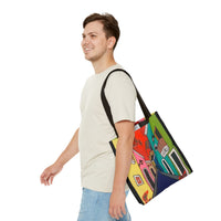 SAN SEBASTIAN.  Colorful Street Art Tote Bag – Vibrant Cityscape AOP Tote
