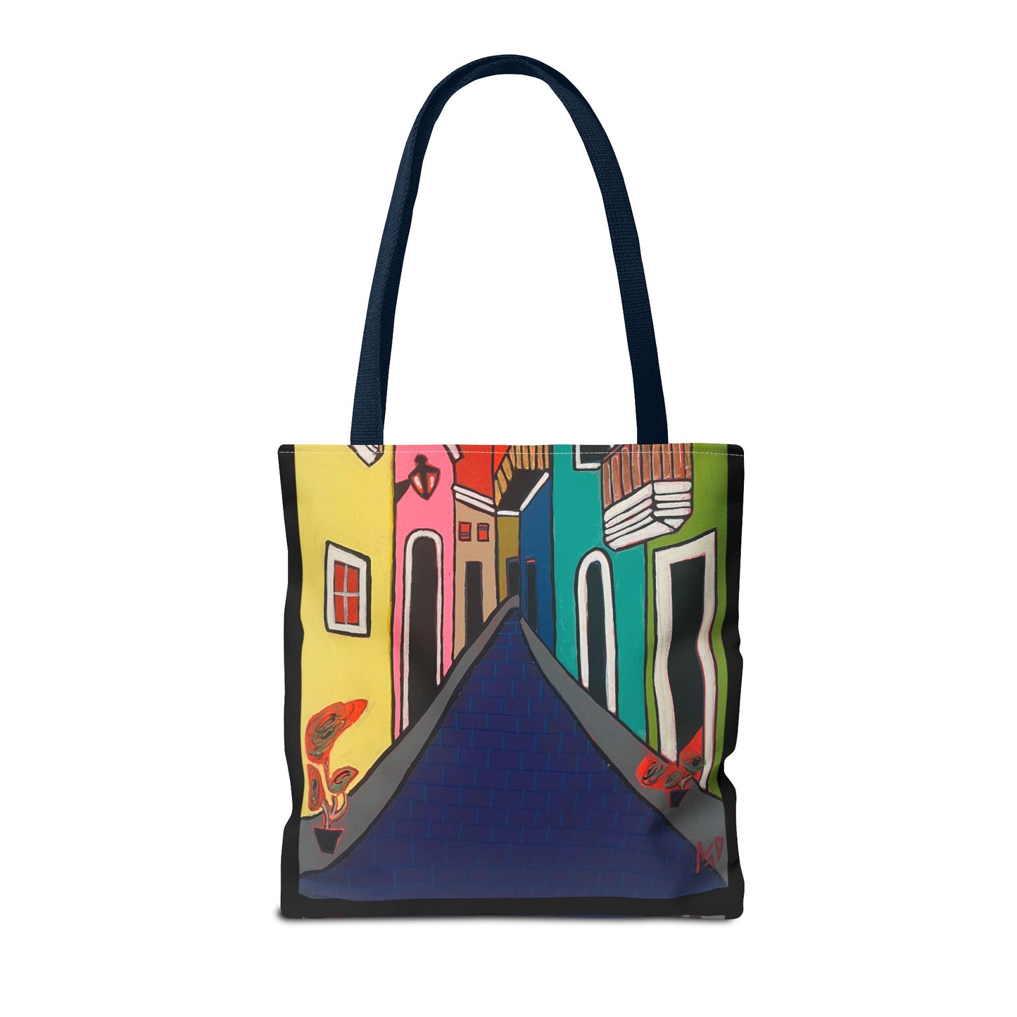 SAN SEBASTIAN.  Colorful Street Art Tote Bag – Vibrant Cityscape AOP Tote