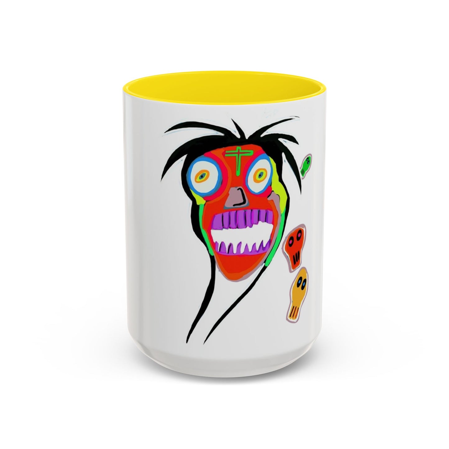 Colorful Tribal Mask Coffee Mug — Vibrant Skull Art Accent Mug (11/15oz)