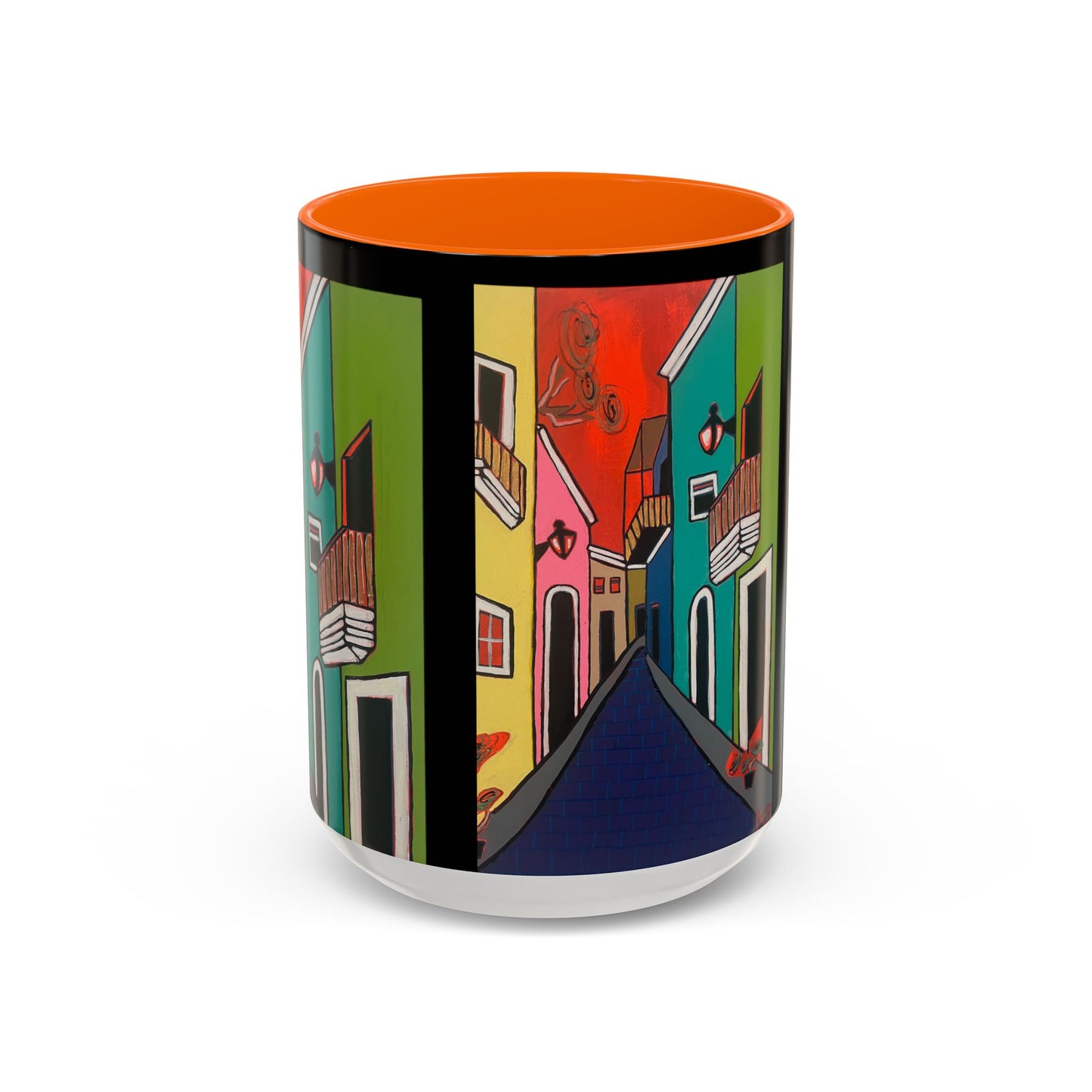 SAN SEBASTIAN.  Colorful Street Scene Accent Coffee Mug — Vibrant Urban Art Ceramic Mug (11/15oz)