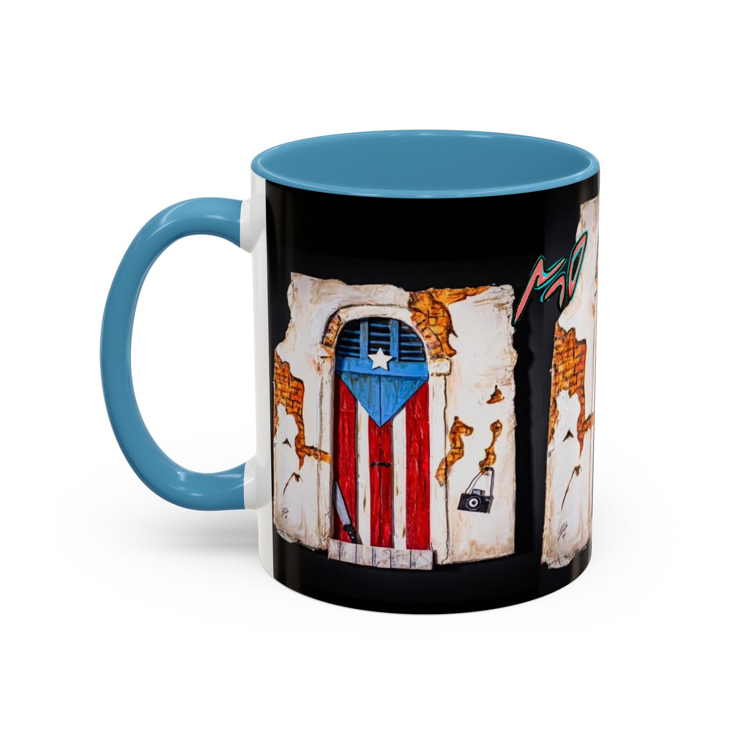 Puerto Rico Flag Door Accent Coffee Mug — Vintage Rustic Boricua Pride (11/15oz)