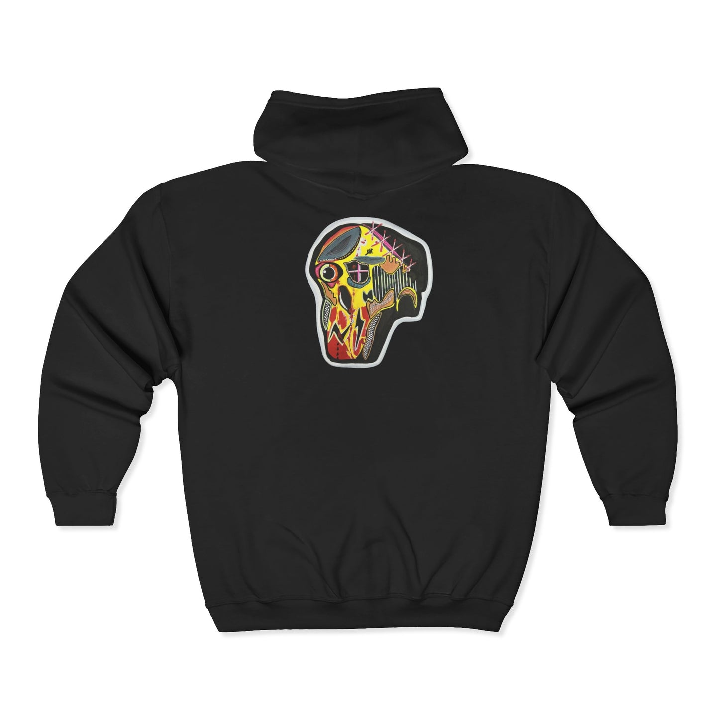VINCENT.  Skull Graphic Zip Hoodie — Neon Retro Art Back Patch