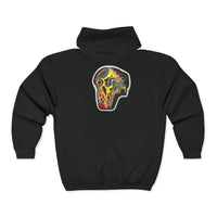 VINCENT.  Skull Graphic Zip Hoodie — Neon Retro Art Back Patch