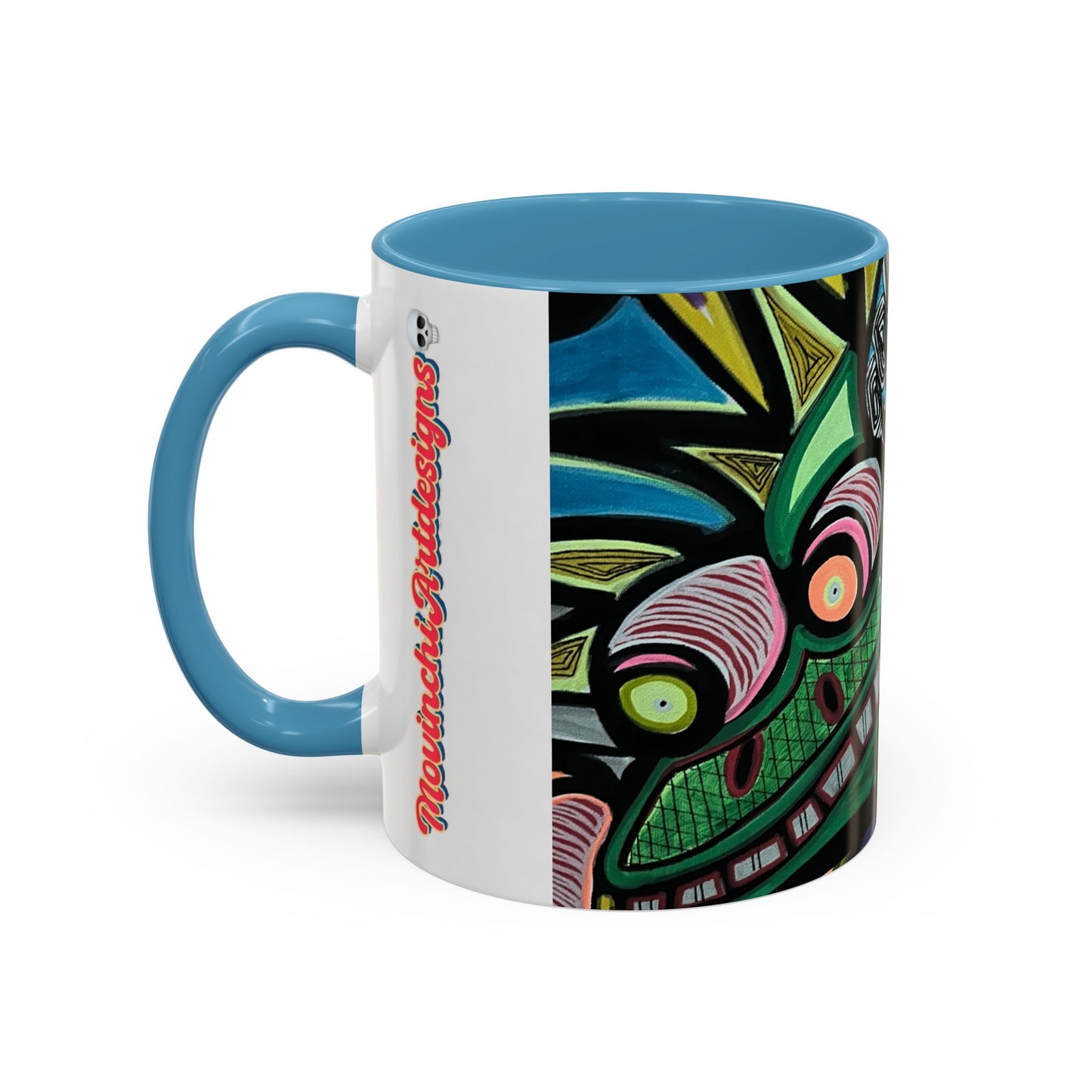 Abstract Day of the Dead Skull Accent Coffee Mug — Colorful Neon Skull Art (11/15oz)