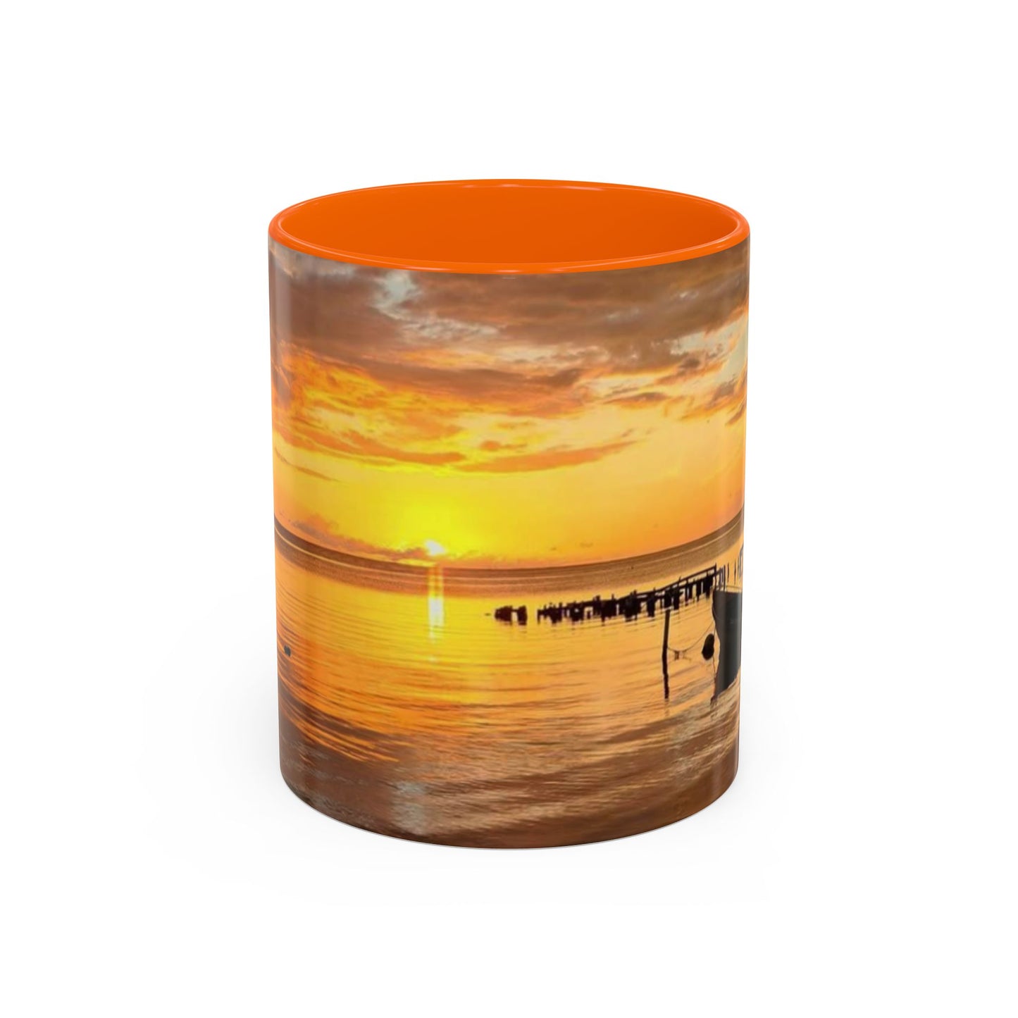 Sunset Harbor Coffee Mug — Golden Beach Sunrise Accent Mug (11/15oz)