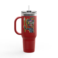 MOVINCHIARTDESIGNS.  40oz Insulated Travel Mug — Colorful Abstract Skull Design, Spill‑Resistant Tumbler