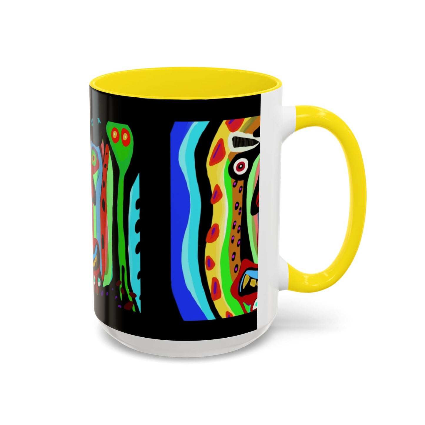CRAZY.   Neon Face Accent Coffee Mug – Colorful Psychedelic Art Ceramic Mug