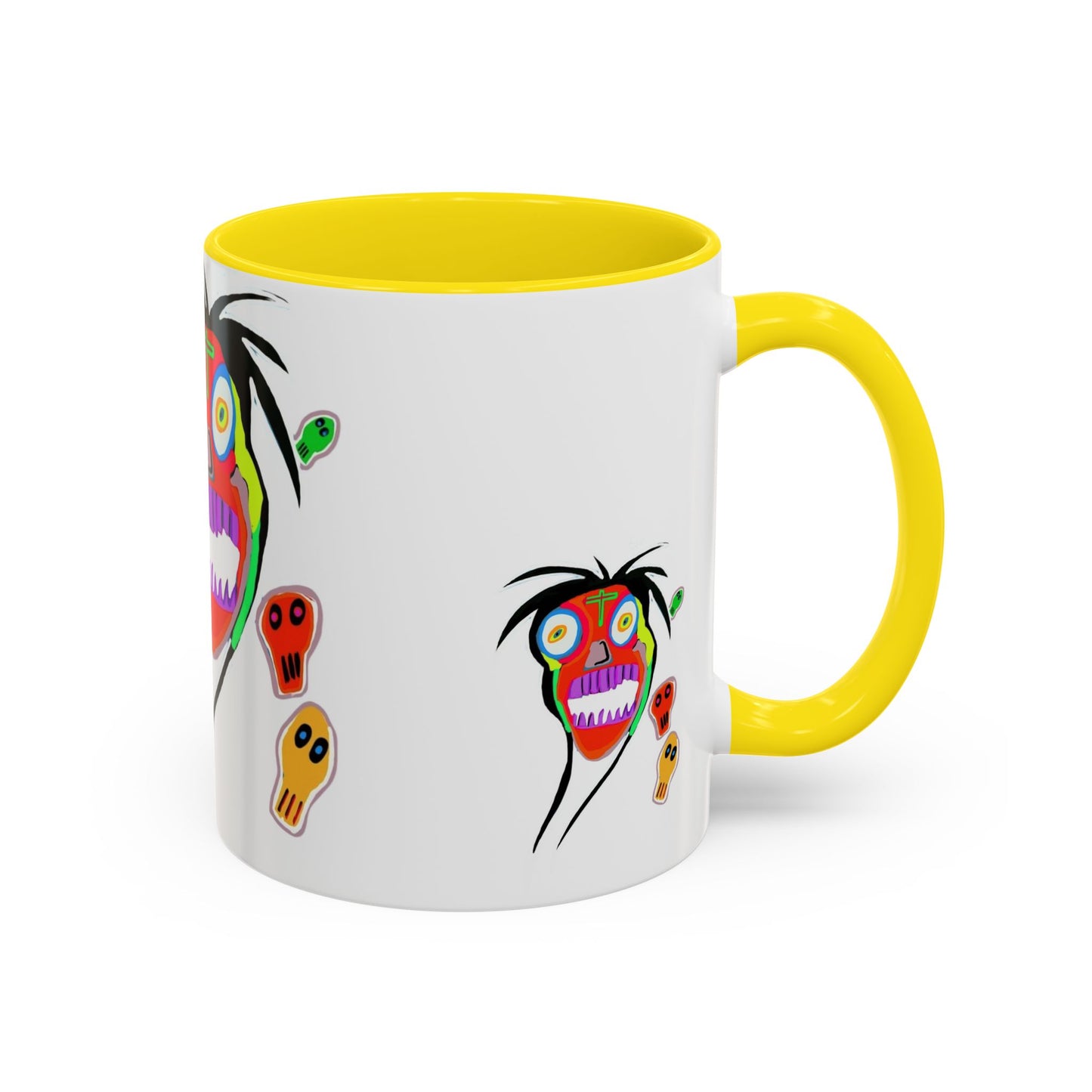 Skullface Accent Coffee Mug — Colorful Day of the Dead Pop Art (11/15oz)