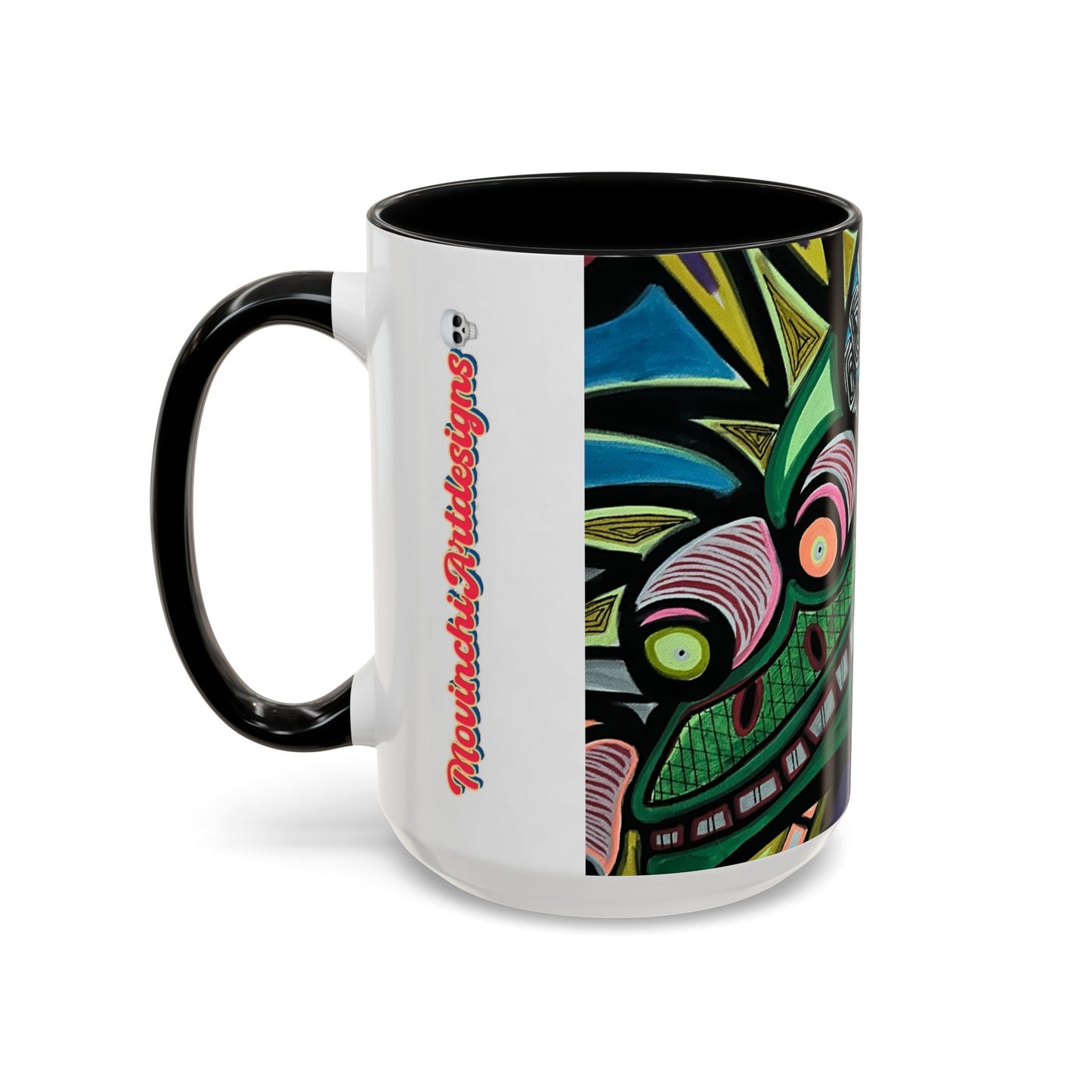 Abstract Day of the Dead Skull Accent Coffee Mug — Colorful Neon Skull Art (11/15oz)