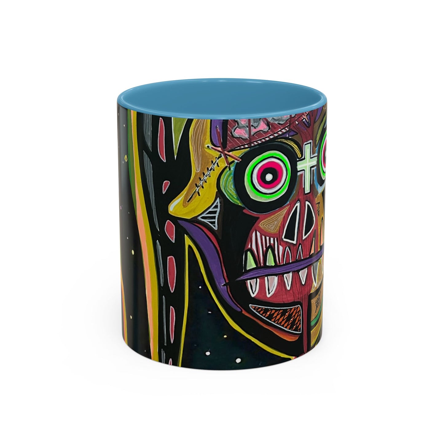VINCENT  Skull Pop Art Accent Coffee Mug — Colorful Neon Tribal Skull Design (11/15oz)