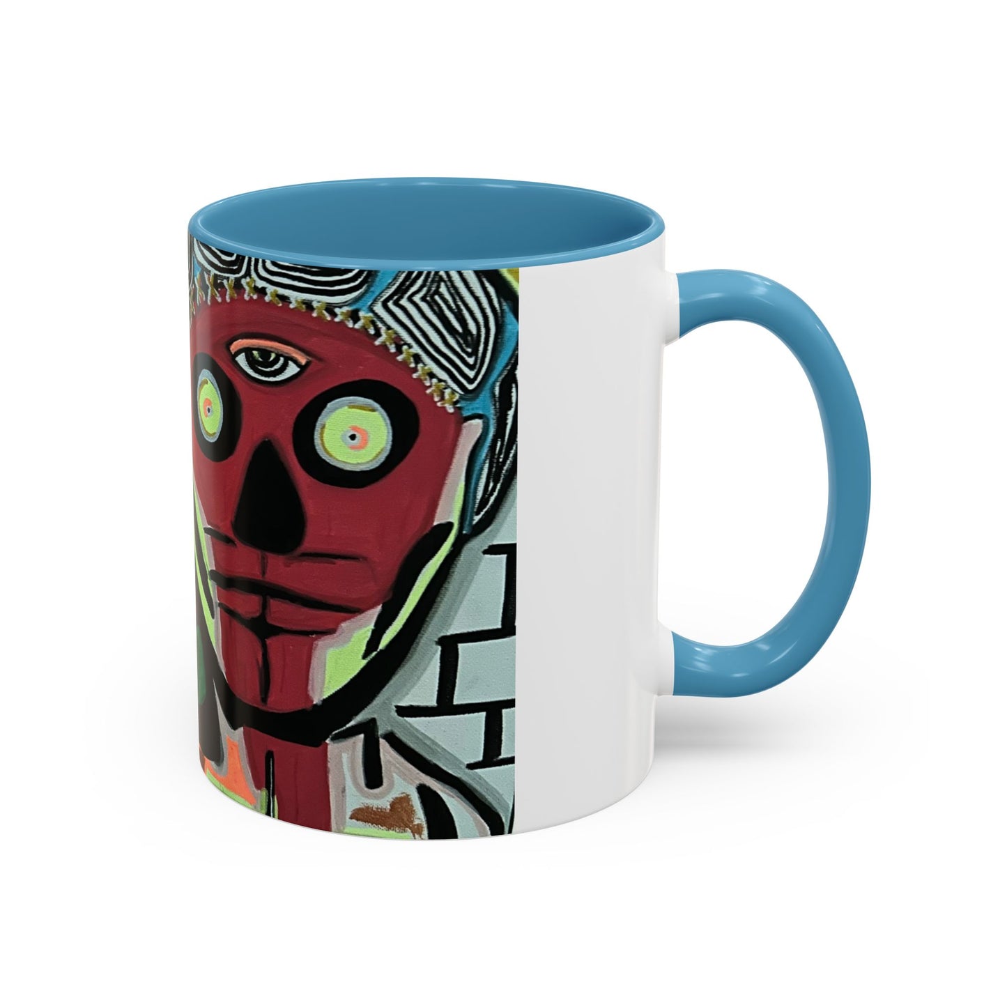Abstract Day of the Dead Skull Accent Coffee Mug — Colorful Neon Skull Art (11/15oz)