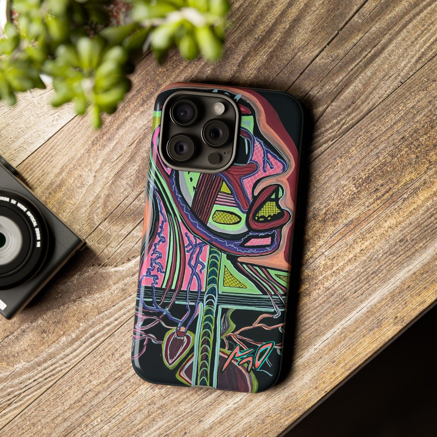 HEART ATTACK Abstract Neon Face Tough Phone Case – Vibrant Art Phone Cover