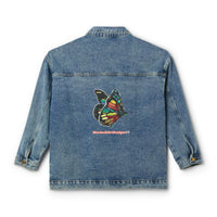 Women's Denim Jacket with Colorful Butterfly Back Print — Trendy Casual Outerwear