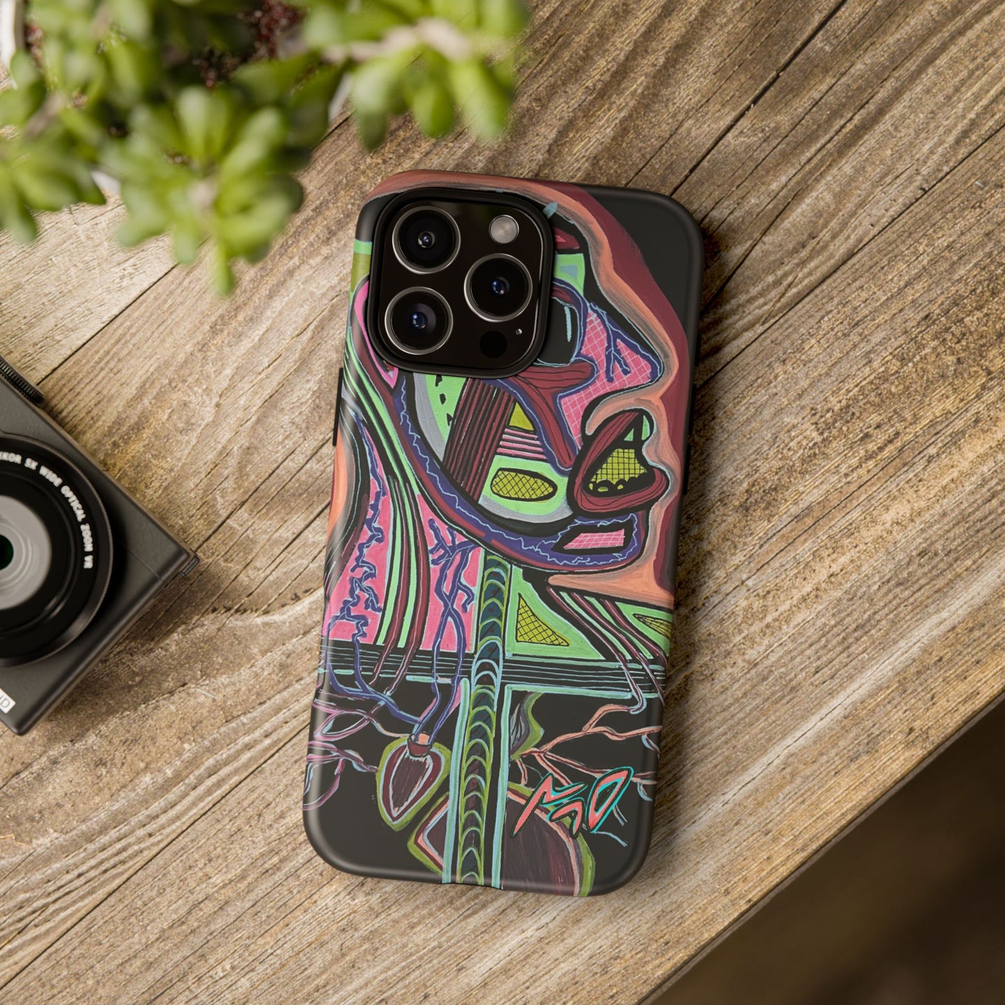 HEART ATTACK Abstract Neon Face Tough Phone Case – Vibrant Art Phone Cover