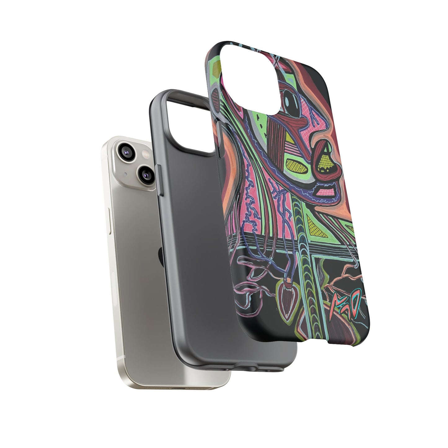 HEART ATTACK Abstract Neon Face Tough Phone Case – Vibrant Art Phone Cover