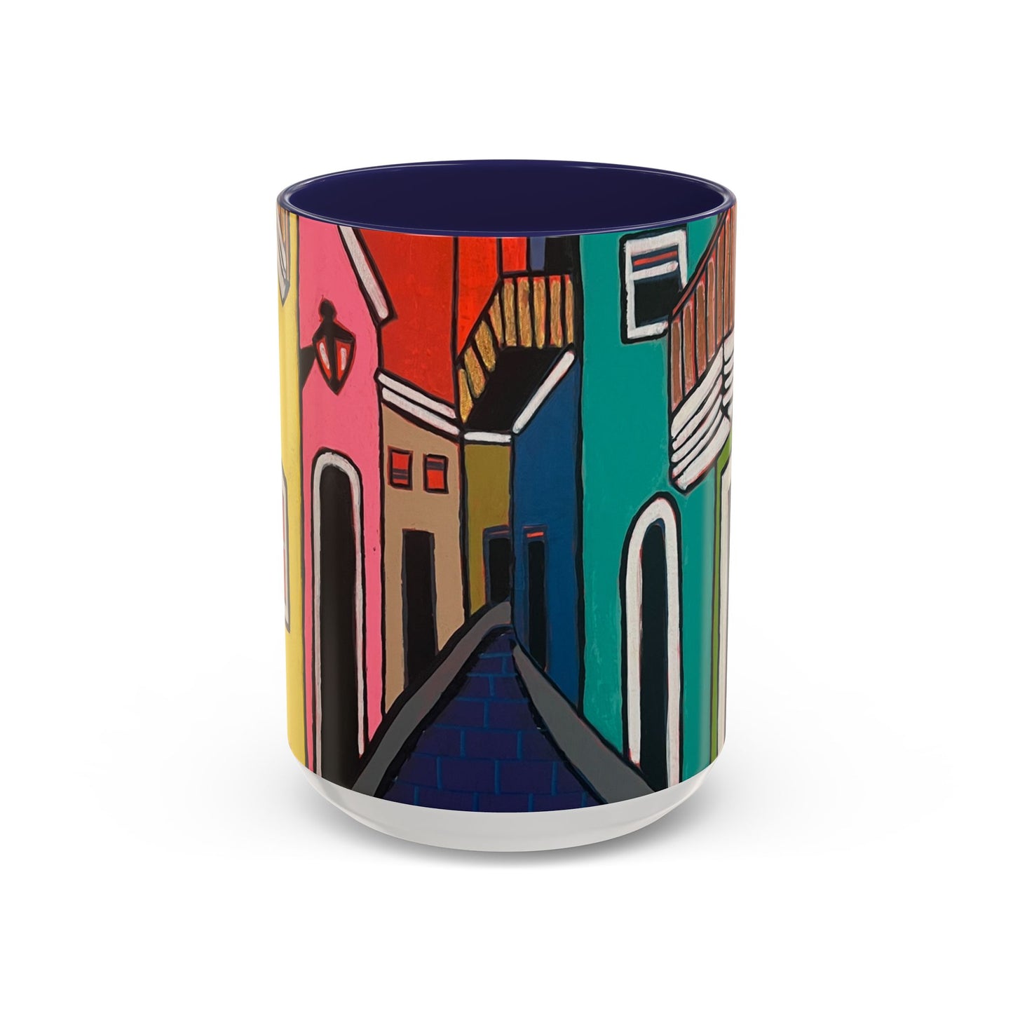 SAN SEBASTIAN2.0 Colorful Canal Houses Accent Coffee Mug — Bright European Street Art Ceramic Mug (11/15oz)