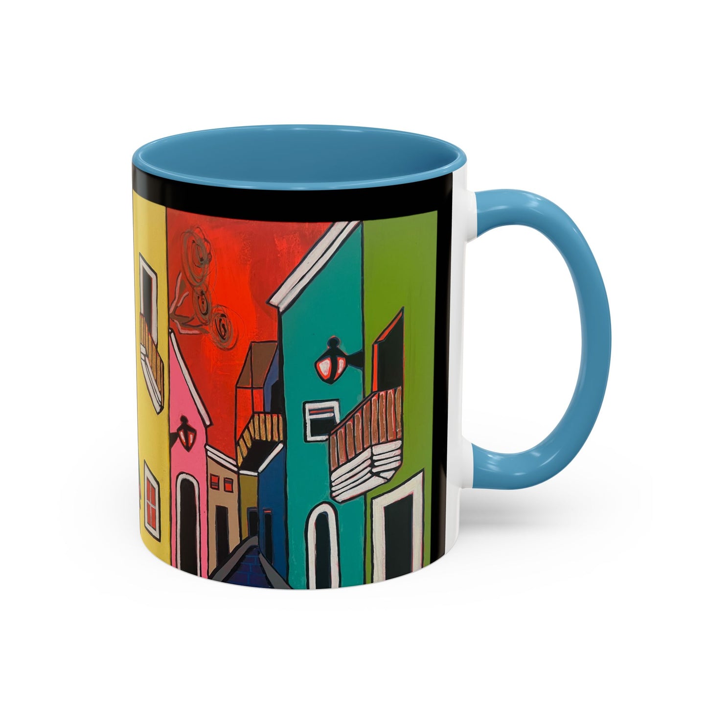 VIEJO SAN JUAN,  Colorful Cityscape Coffee Mug — Vibrant European Street Accent Mug
