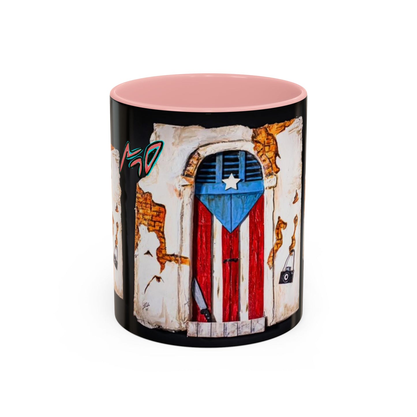 Puerto Rico Flag Door Accent Coffee Mug — Vintage Rustic Boricua Pride (11/15oz)