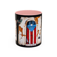 Puerto Rico Flag Door Accent Coffee Mug — Vintage Rustic Boricua Pride (11/15oz)