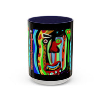 CRAZY.   Neon Face Accent Coffee Mug – Colorful Psychedelic Art Ceramic Mug
